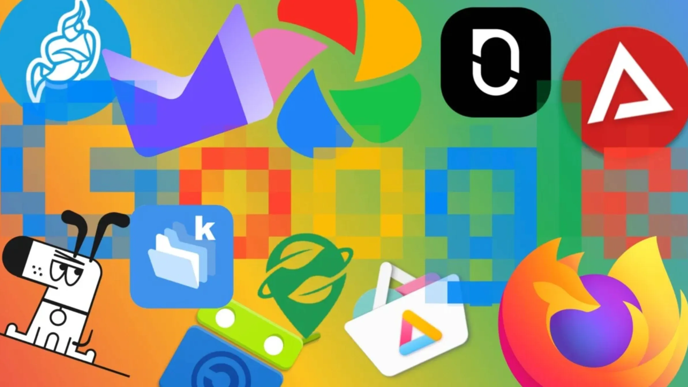 Collage de logos d’applications et services alternatifs superposés à un logo Google délavé, représentant des remplaçants respectueux de la vie privée face à la Big Tech